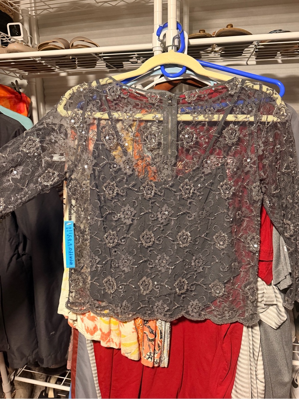 Alice + Olivia Gray Floral Lace Overlay Blouse